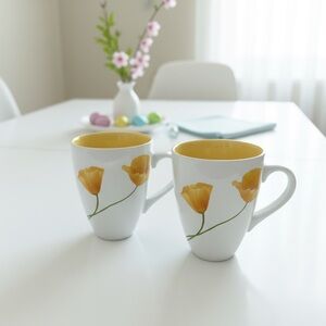 Pfaltzgraff Sunshine Yellow Poppies Set Of 2 Coffee Mugs